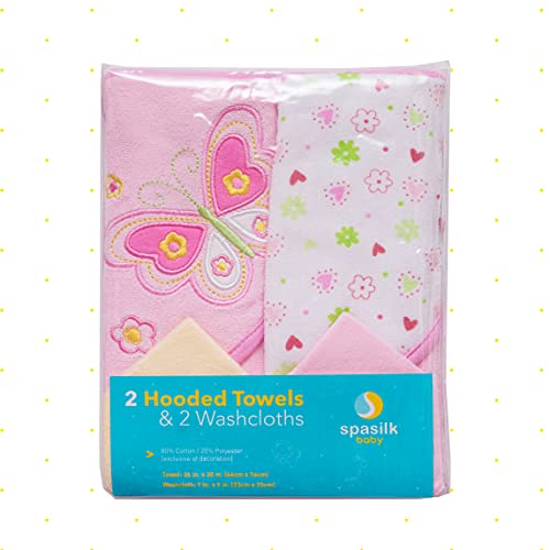 Spasilk Pink Butterfly Bath Hooded Towels Washcloths Set
