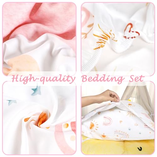 CARUILI Toddler Bedding Set for Girls 4 Piece Rainbow