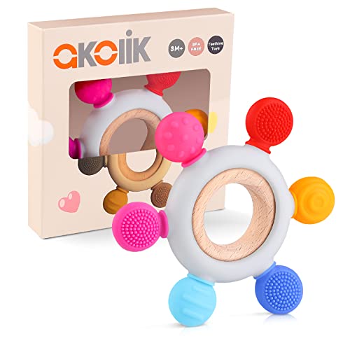Akolik Teething Ring for Babies BPA Free Silicone Teethers