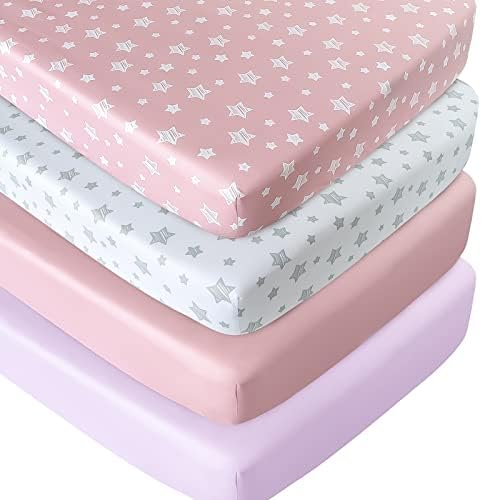 Moonsea Crib Sheets for Girls 4 Pack Pink