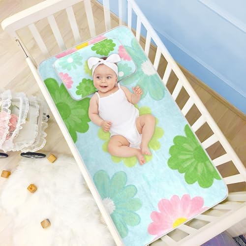 Cooling Floral Peach Blue Baby Mattress Pad Protector 28x52