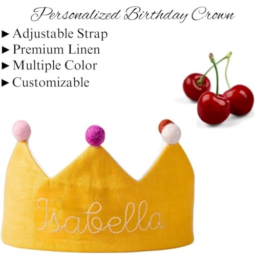 Yellow Birthday Crown with Custom Embroidered Name