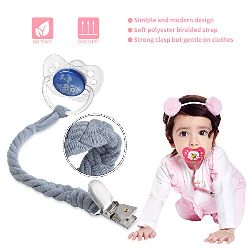 Baby Pacifier Holder 100 Handmade Braided Clip Grey