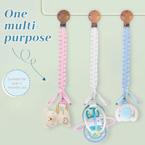 Maveek Braided Pacifier Clips 3 Pack Neutral Colors