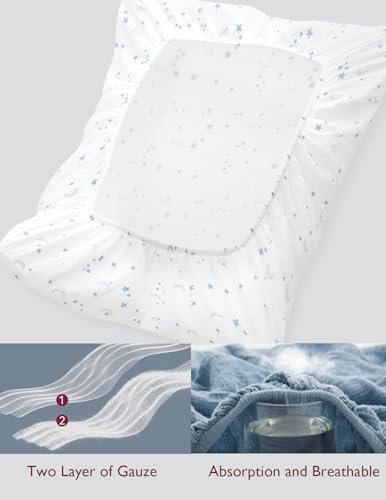 Momcozy Blue Star Moon Muslin Crib Sheets 2 Pack