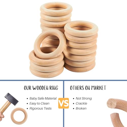 Kalovin Baby Teething Toy with Wooden Ring 3 Months Gray 6 Directions