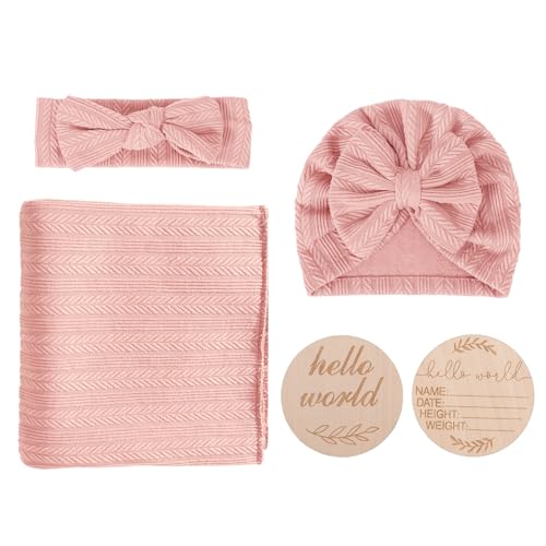 DRESHOW BQUBO Baby Swaddle Set 4PCS with Hat and Bow