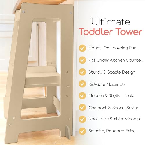 Stepup Baby Toddler Tower - Adjustable Height Step Stool with Safety Rail 1