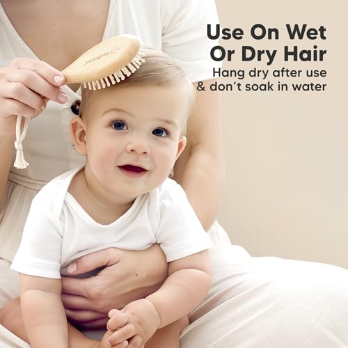 KeaBabies Wooden Baby Hair Brush and Comb Set