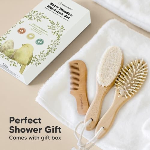 KeaBabies Wooden Baby Hair Brush and Comb Set