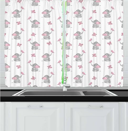 Ambesonne Baby Elephant Curtains 2 Panel Set