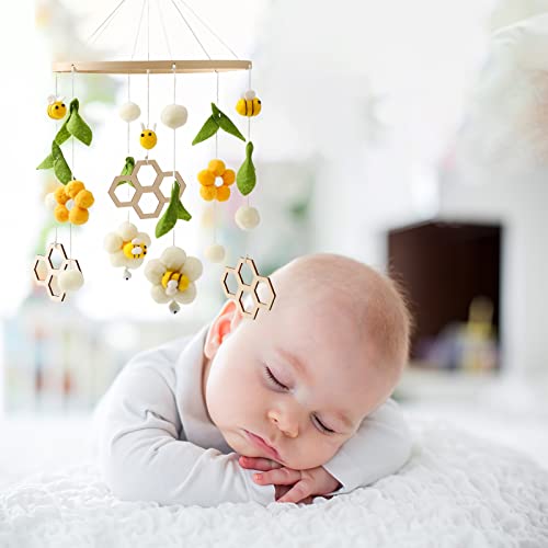 Boho Bee Flower Crib Mobile for Boys Girls - Soft Sound Sleep Aid