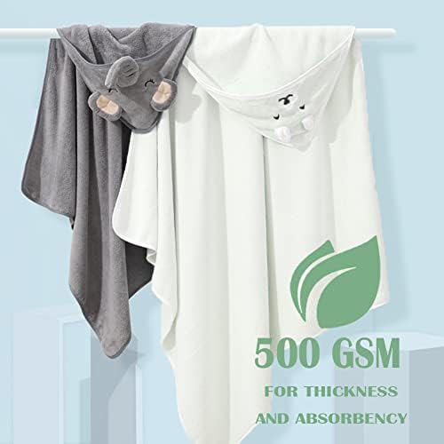 YECELINST URSEORY 2 Pack Hooded Baby Towels with Elephant and Bird Design