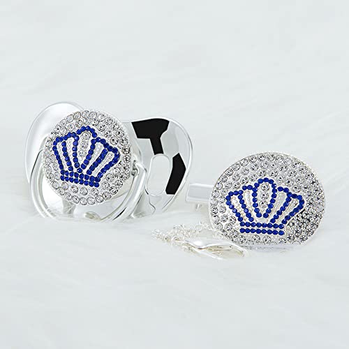 MIYOCAR Bling Baby Gold Blue Crown Pacifier Clip Set