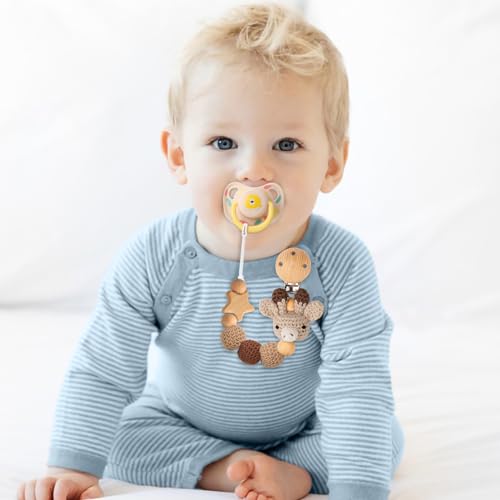 LSTRAGY 2 Pack Pacifier Clips with Deer Elephant Designs