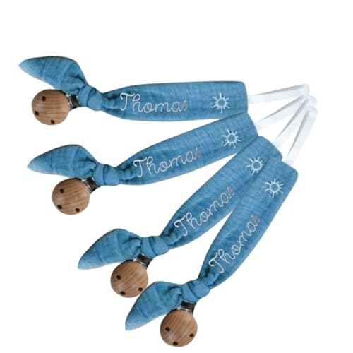 Customizable Wooden Pacifier Clip with Embroidery 1