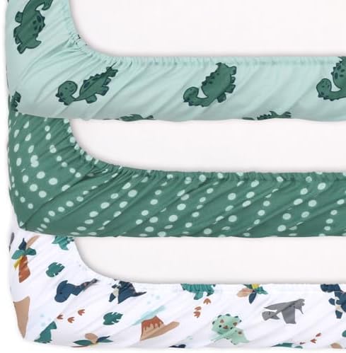 The Peanutshell Green Dino 3-Pack Playard Sheets