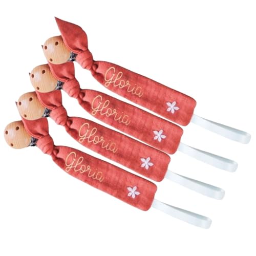 Personalized Pacifier Clip with Embroidery 6 Inch Wooden Holder