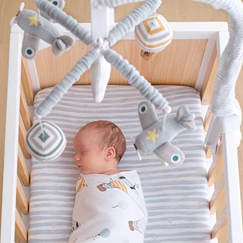 Living Textiles Baby Mobile - Sky Hot Air Balloon 12 Lullabies Calming Soother Blue