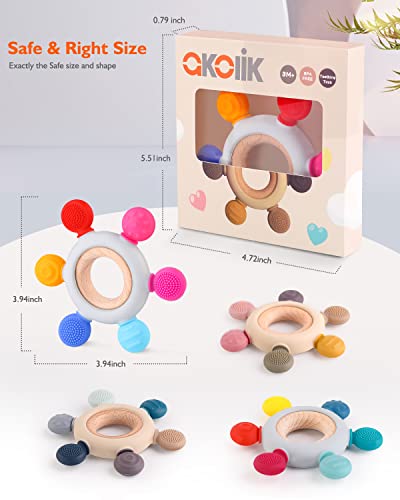 Akolik Teething Ring for Babies BPA Free Silicone Teethers