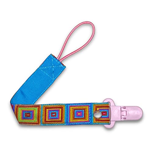 JaxBaby Colorful Squares Pacifier Holder Strap Rose Pink
