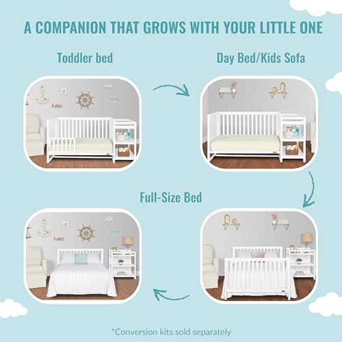Dream On Me Milo 5-in-1 Crib Changing Table in White