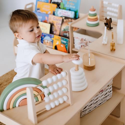 Montessori Wooden Bookshelf and Toy Storage Set