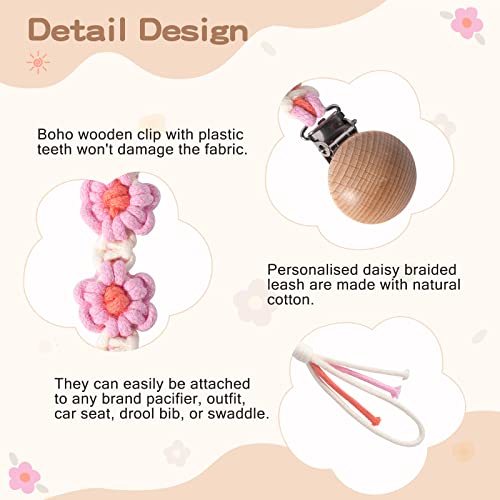 Symbolife Floral Daisy Macrame Pacifier Clip Holder 1