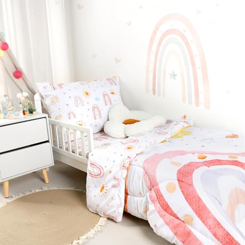 CARUILI Toddler Bedding Set for Girls 4 Piece Rainbow