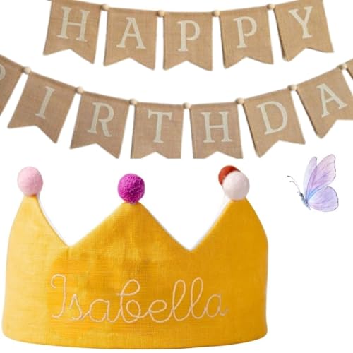 Yellow Birthday Crown with Custom Embroidered Name