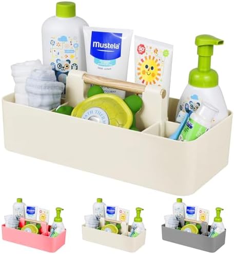 ChengFu Baby Shower Caddy Portable Storage Organizer Tote with Wood Handle
