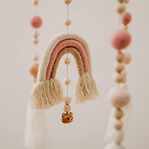 HI BABY MONMENT Wooden Baby Mobile with Cotton Balls and Bell