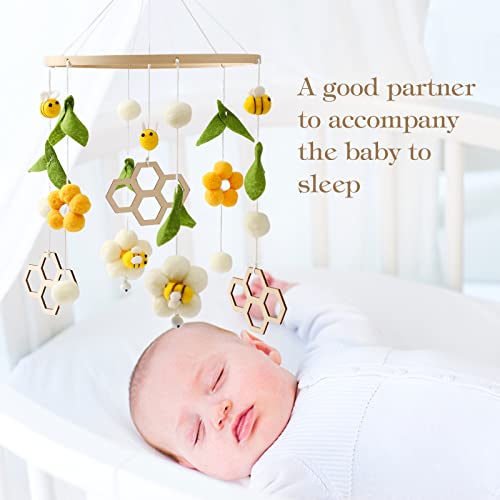 Boho Bee Flower Crib Mobile for Boys Girls - Soft Sound Sleep Aid