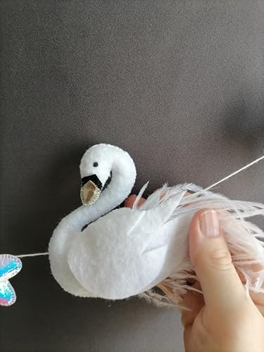 Sparkly Rainbow Felt Swan Garland for Girl Nursery
