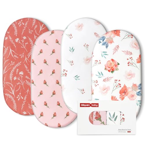 GLLQUEN Baby Bassinet Sheets 4 Pack Floral Pattern