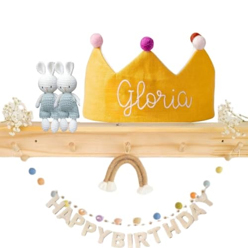Handmade Mustard Birthday Crown with Custom Name