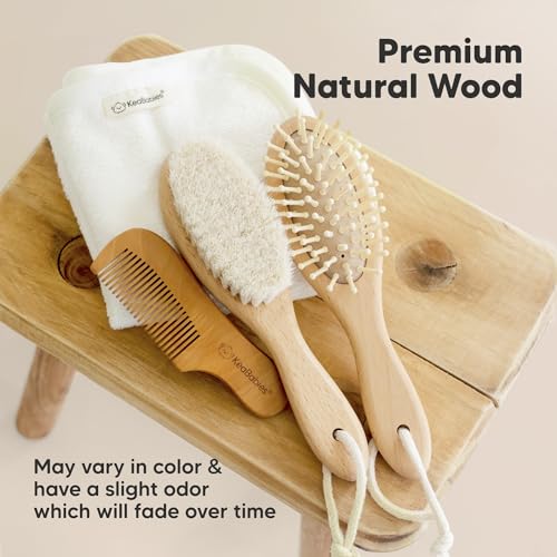 KeaBabies Wooden Baby Hair Brush and Comb Set