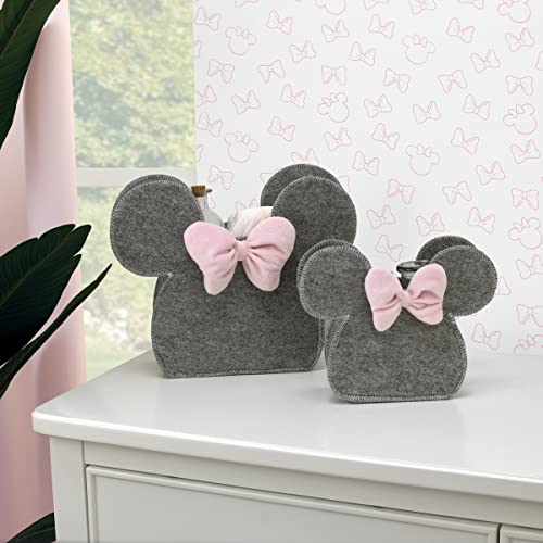 Disney Minnie Mouse Grey Pink 2 Piece Felt Storage Caddy