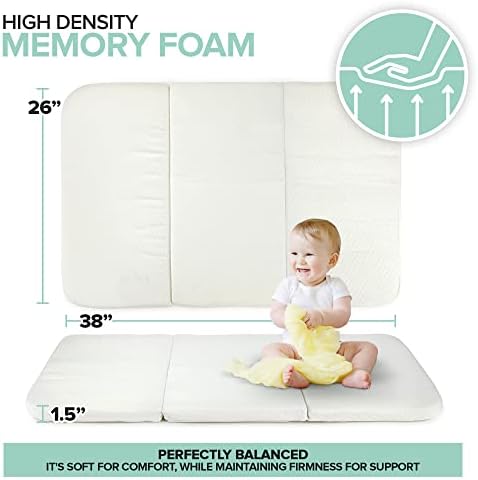 Foldable Travel Pack n Play Mattress Pad with Waterproof Cover and Tote Bag