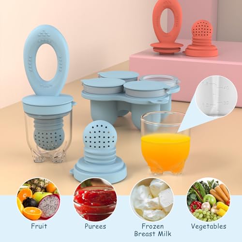 Baby Food Containers Feeder Pacifier Set Blue Red