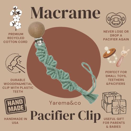 Macrame Baby Pacifier Clip - Boho Style Neutral Design Gift for Boys Girls