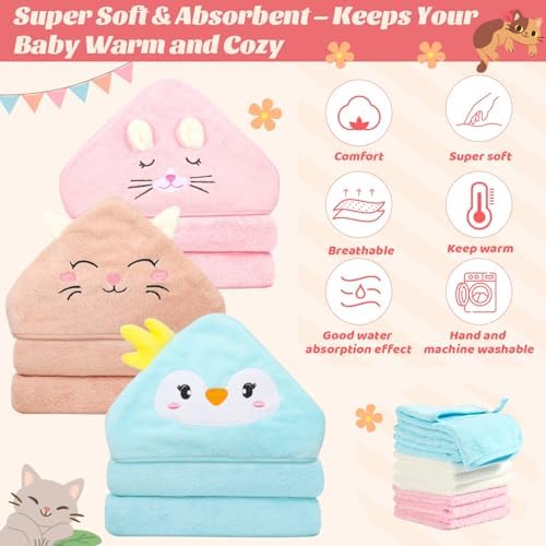 12 PCS Hooded Baby Towels Set for Kids and Newborns