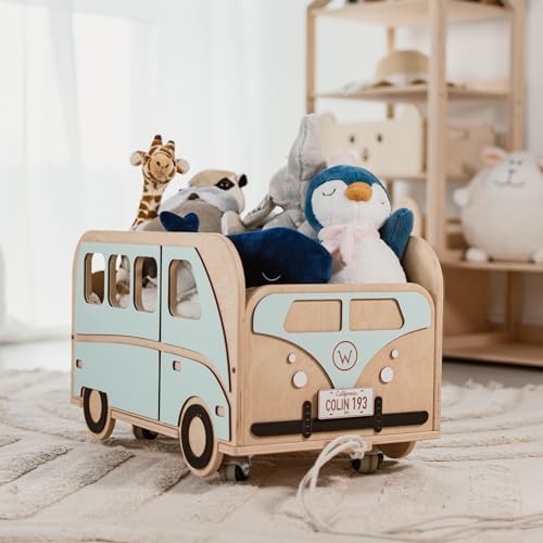 Personalized Wooden Toy Box with Wheels for Kids