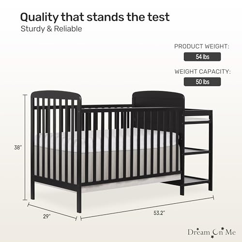 Dream On Me Anna 3 in 1 Convertible Crib with Changing Table Black