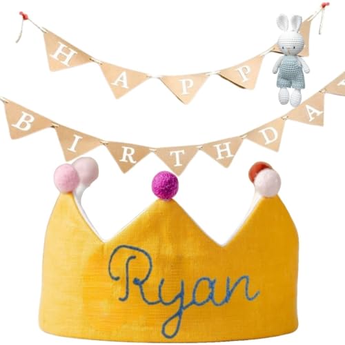 Custom Birthday Crown with Embroidered Name for Girls
