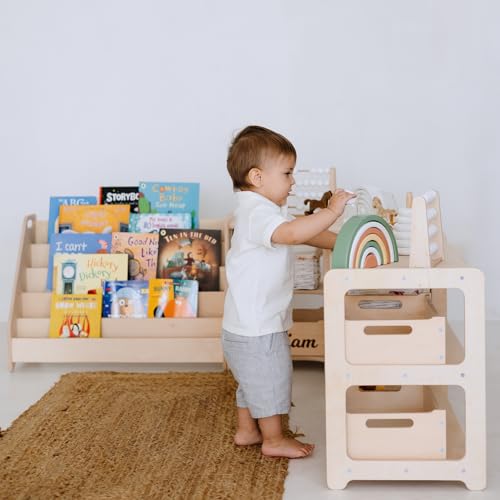 Montessori Wooden Bookshelf and Toy Storage Set