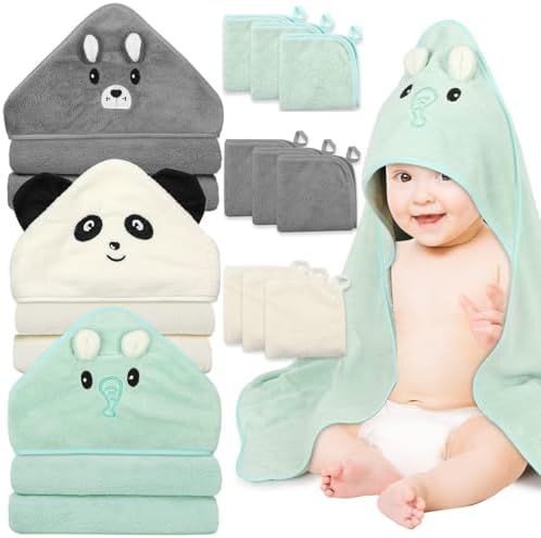 12 Pc Baby Towels Set - Hooded Towels Washcloths for Newborns