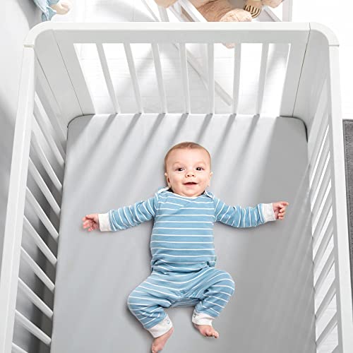 Tillyou Baby Crib Sheets 2 Pack Super Soft White Gray
