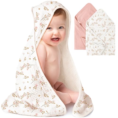 Konssy 2-Pack Hooded Baby Towels 100 Cotton Ultra-Soft Absorbent