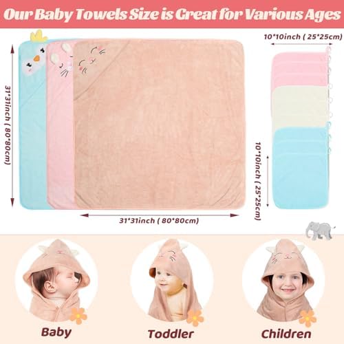 12 PCS Hooded Baby Towels Set for Kids and Newborns